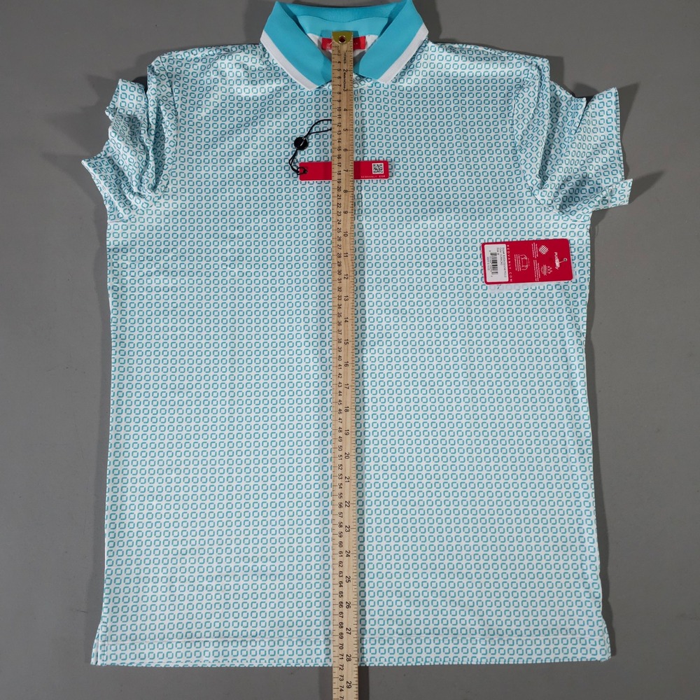 REDVANLY Devine Polo Mens Medium Curacao Blue Geometric Print Stretch R2504 - Picture 5 of 7
